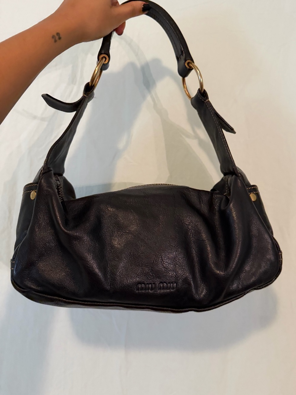 Miu Miu dark brown Leather Shoulder Bag with Gold Hardware 2000s